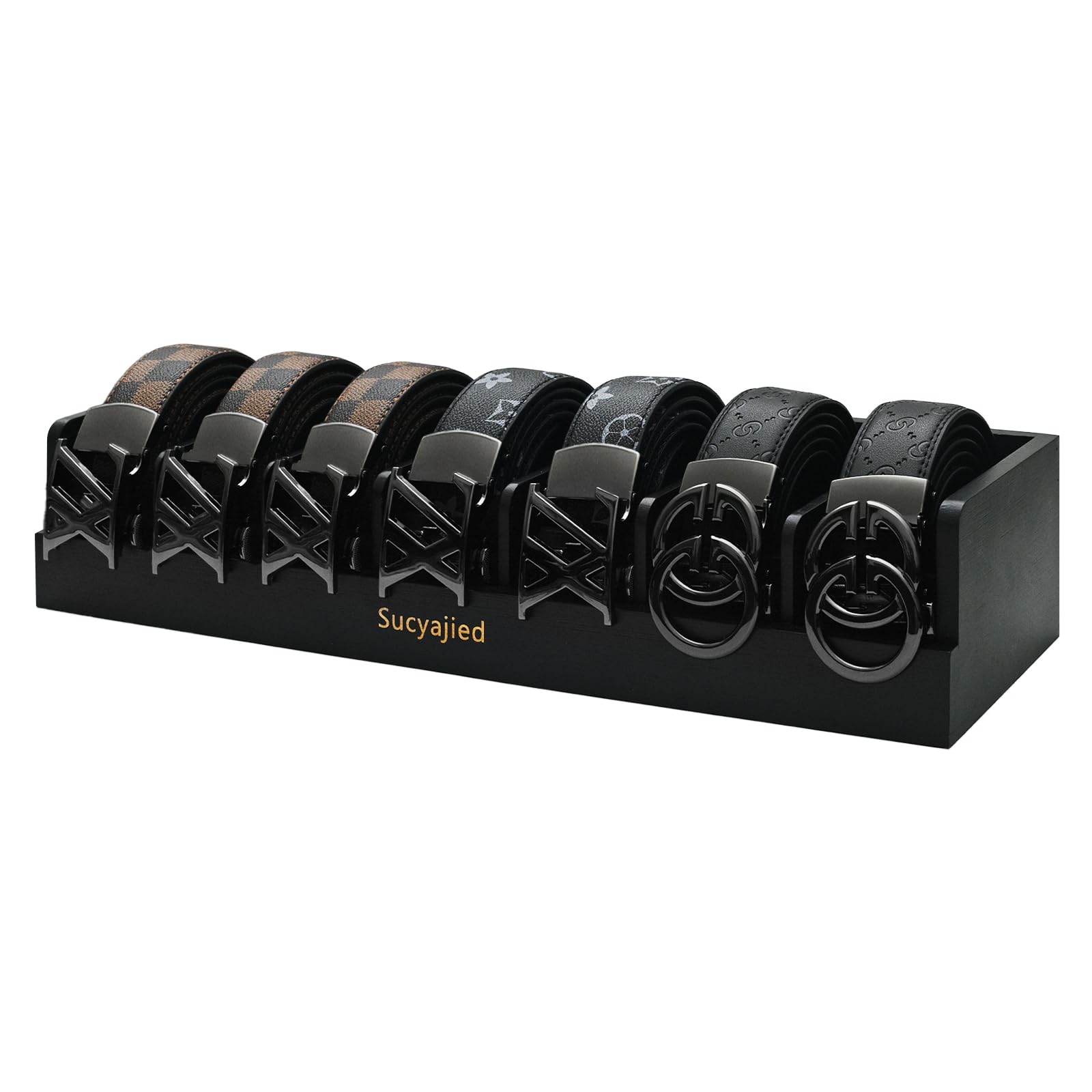 Sucyajied belt organizer with seven compartments in black for organized belts