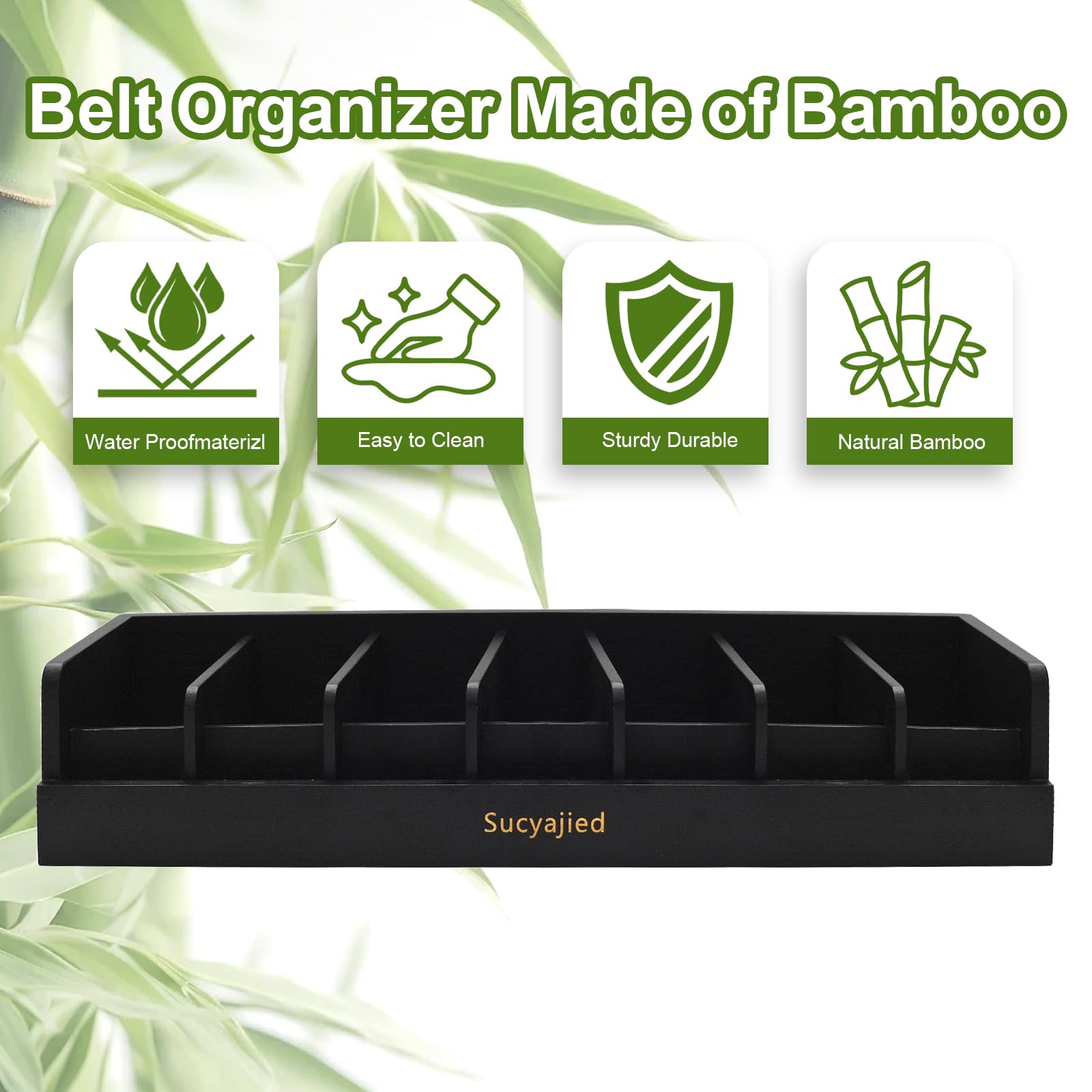 Sucyajied bamboo belt organizer in natural finish neatly displays belts