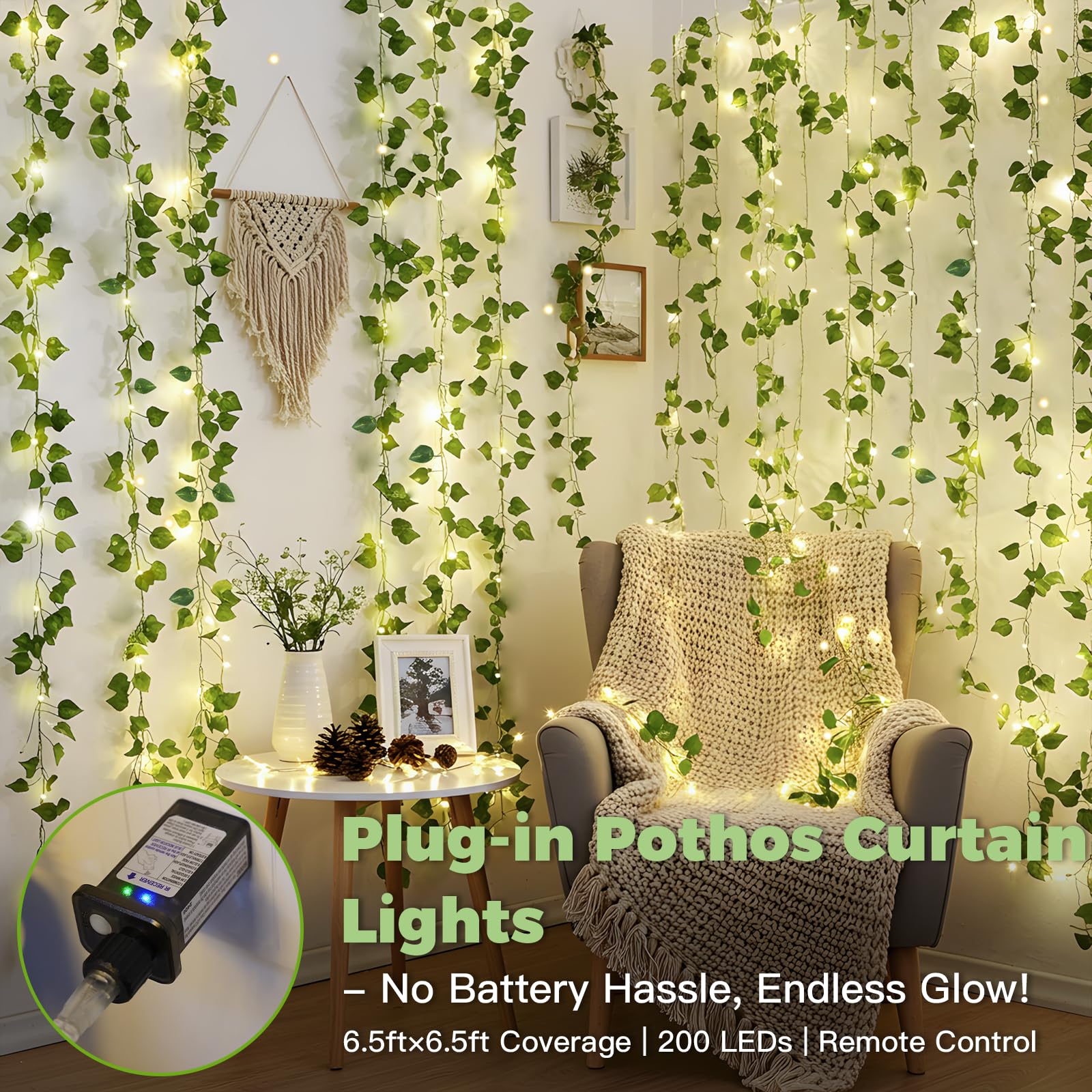 suddus 200 LED vine leaves closeup highlights lifelike foliage for natural decorating