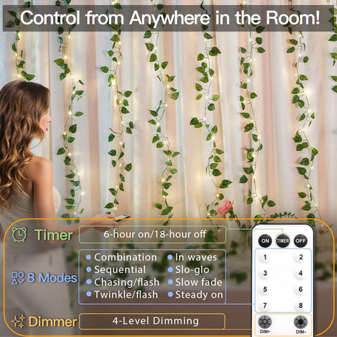 suddus remote control feature on the vine curtain enables versatile lighting modes
