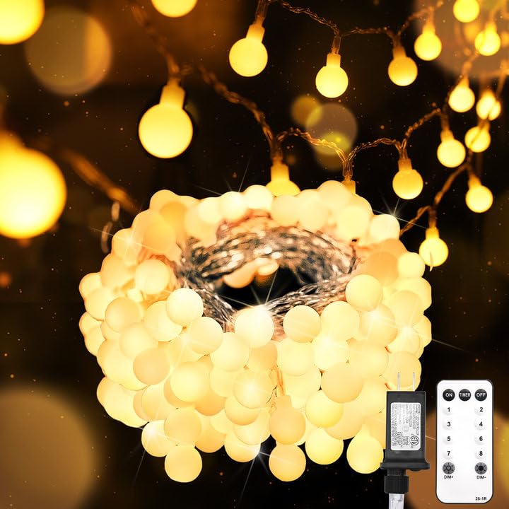 Suddus 66ft globe string lights with 200 LEDs for broad, even illumination.