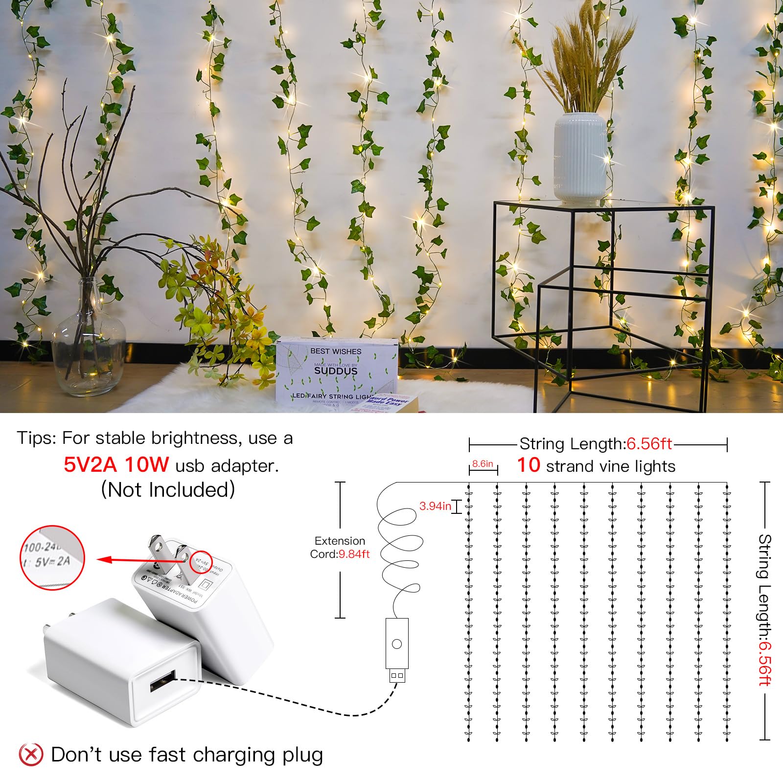 Suddus vine curtain length 6.56 ft with flexible placement