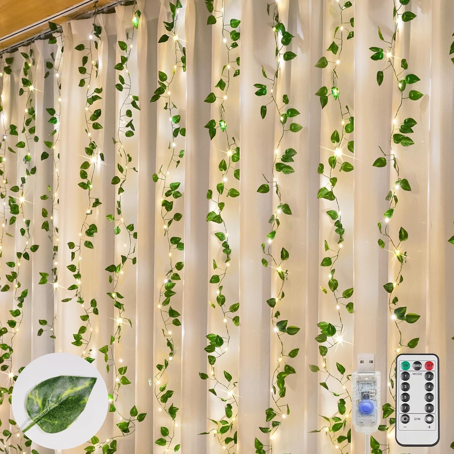 suddus vines with lights 200 LEDs curtain illuminate bedroom walls