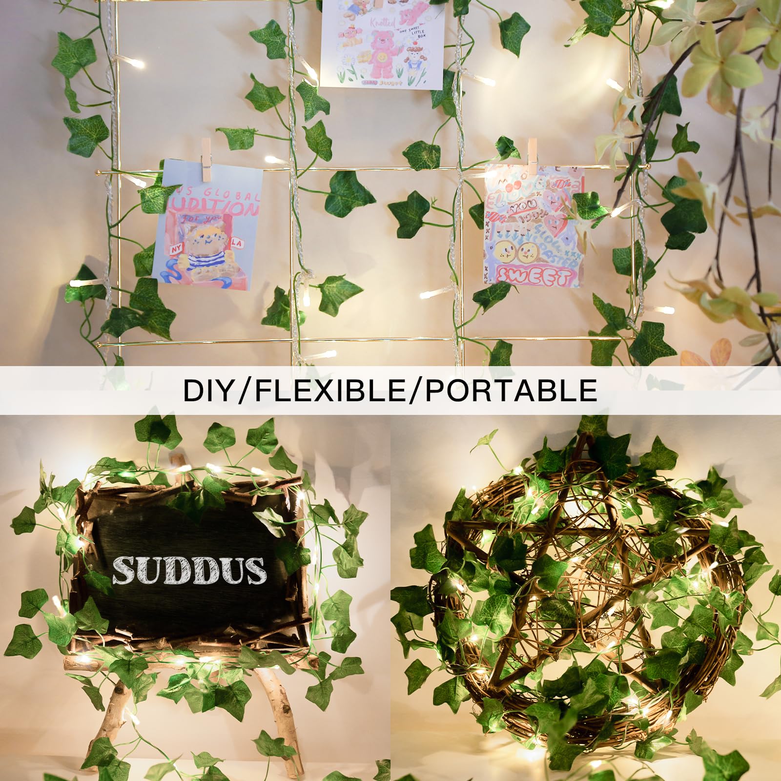 suddus warm white 33ft led vine lights for versatile decor