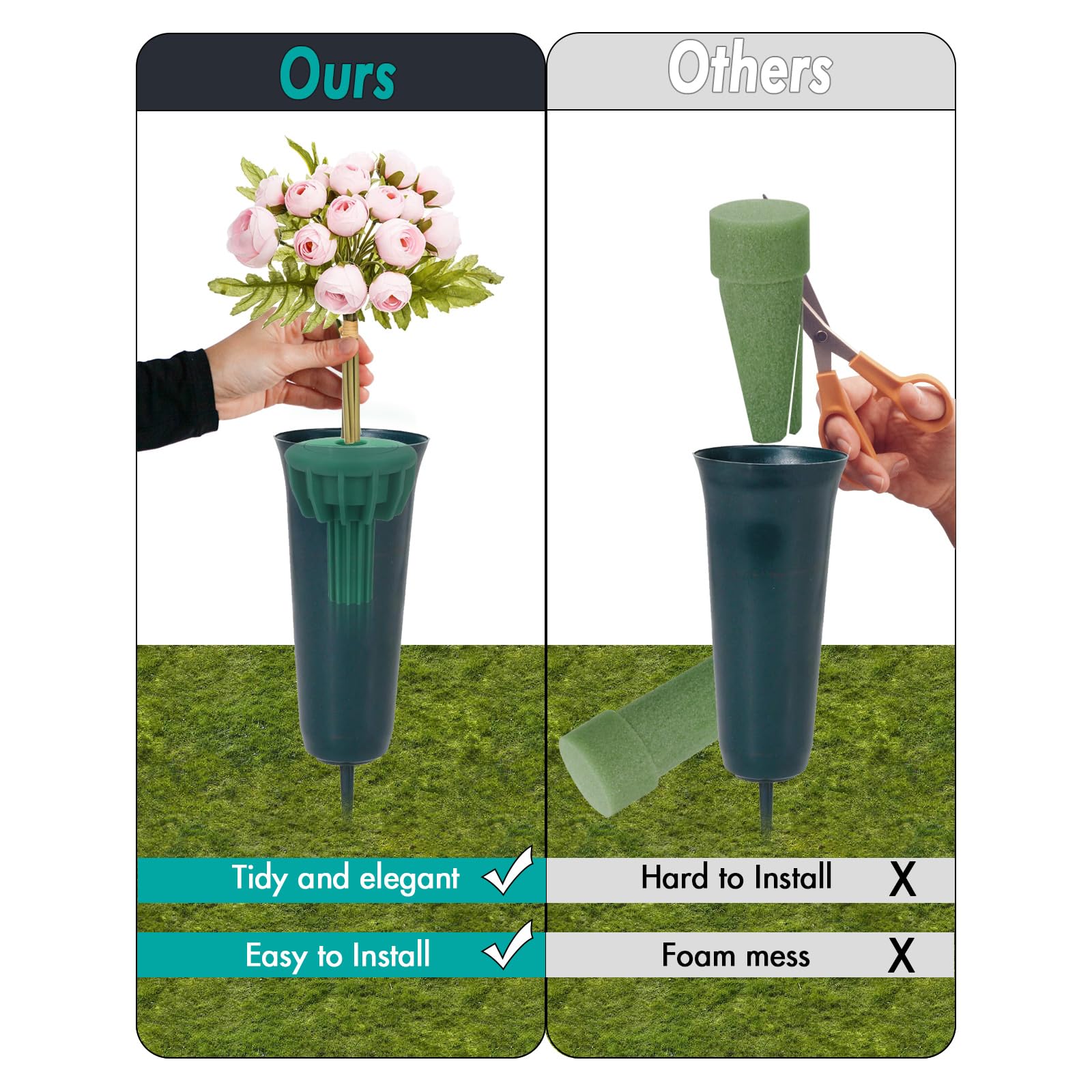 SUDLEK flower holder enhances gravesite presentation.