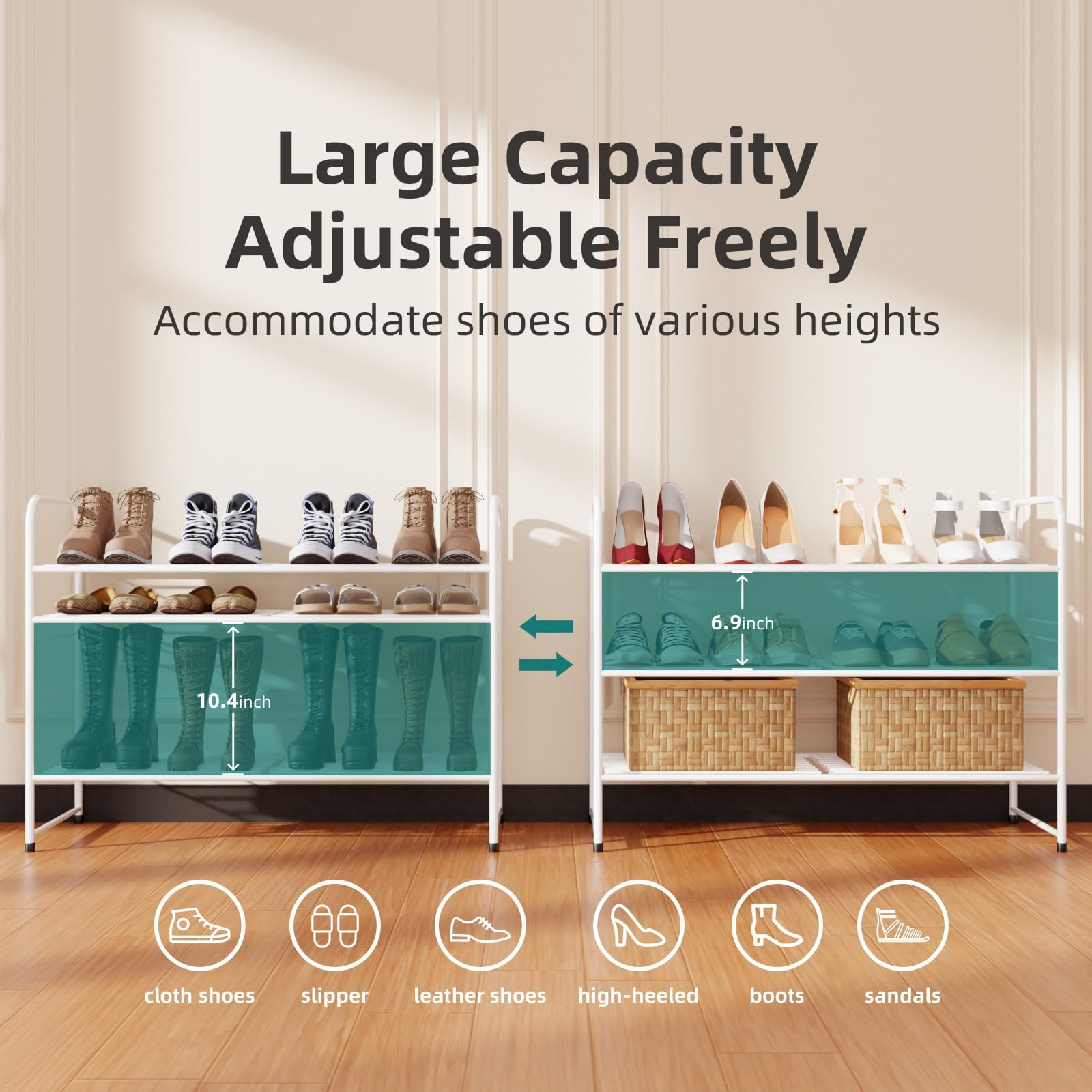 SUFAUY 33 inch wide shoe rack fits compact closets with ample space