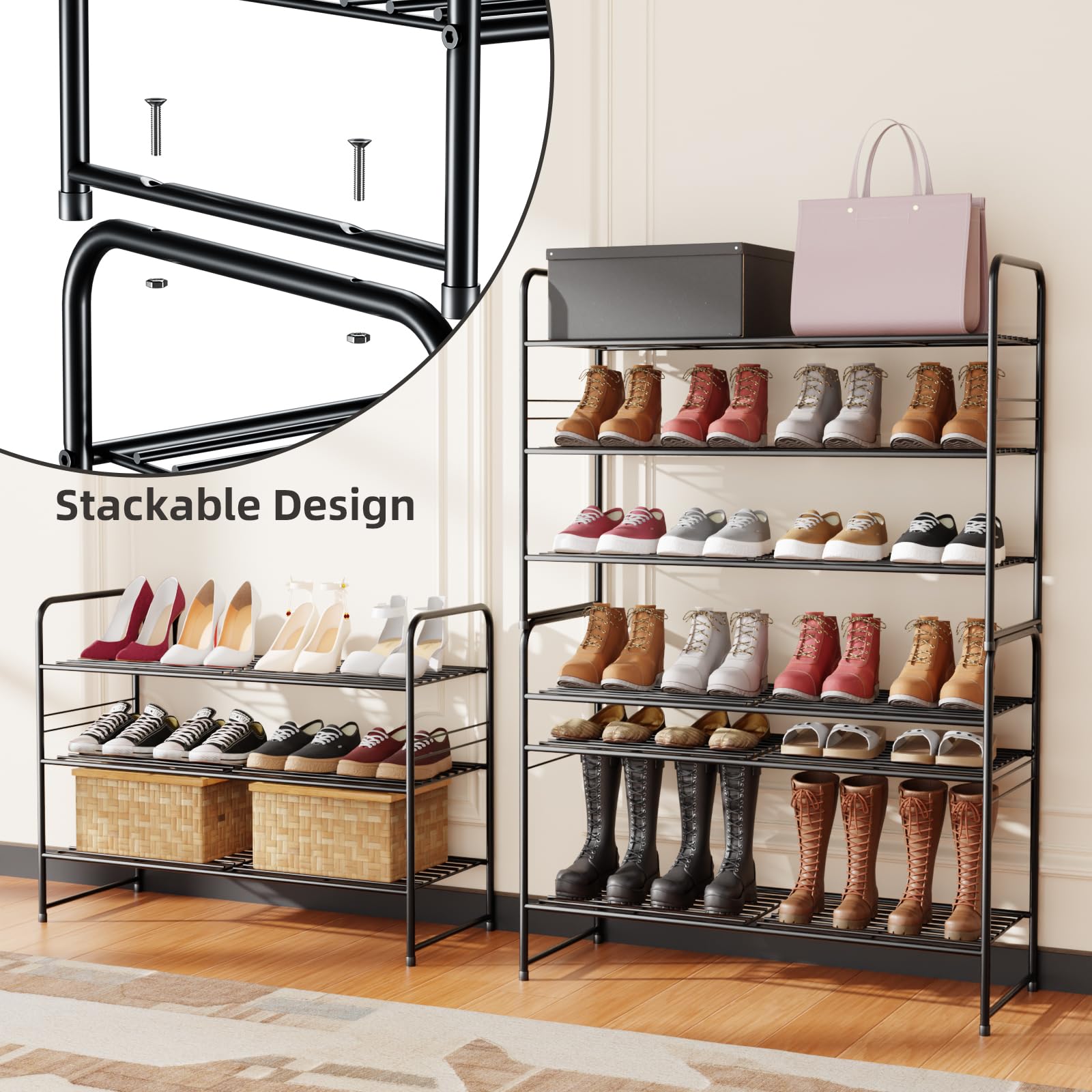 SUFAUY durable metal construction supports heavy shoe pairs securely.