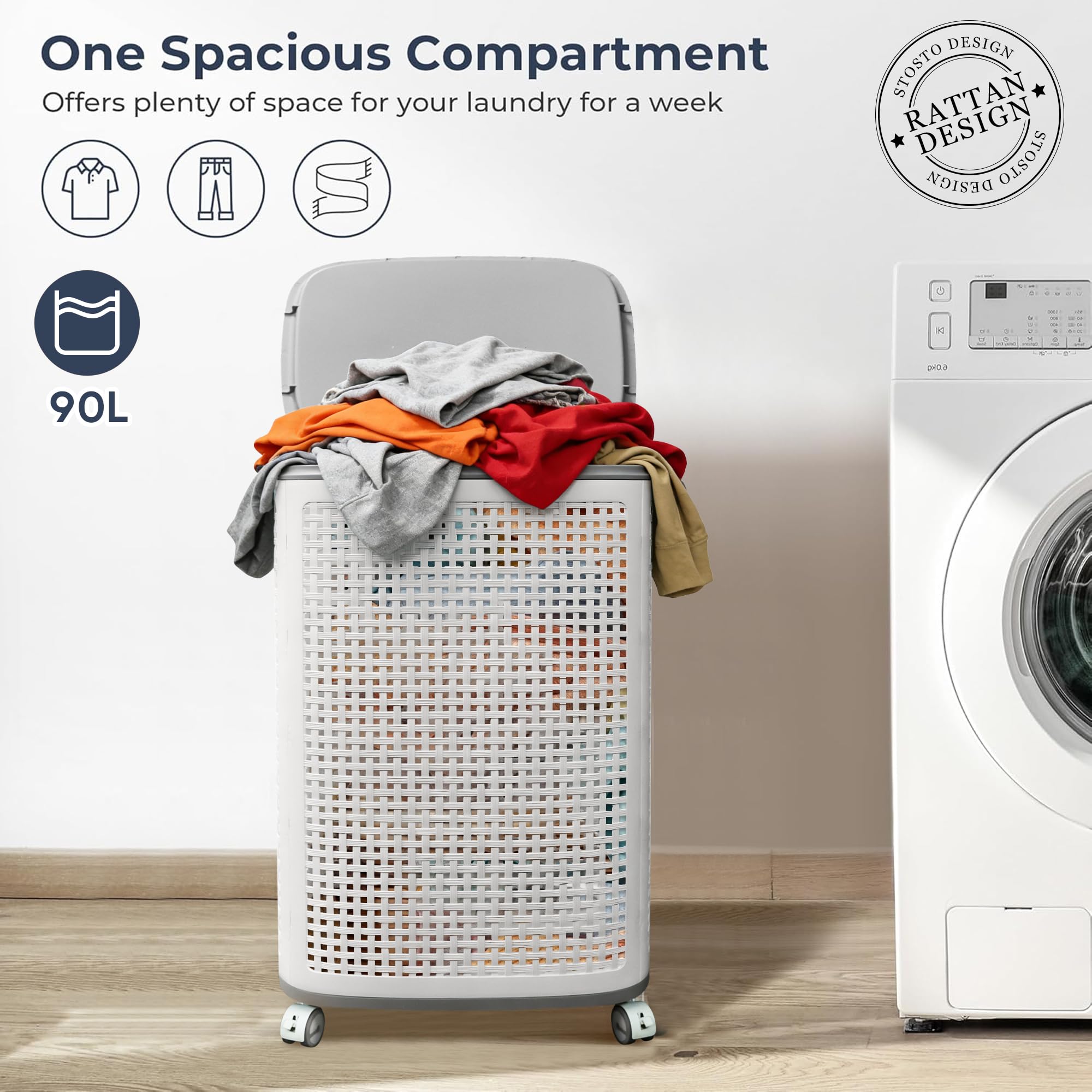 Sufdari 90L basket with extended handles reduces bending during loading.