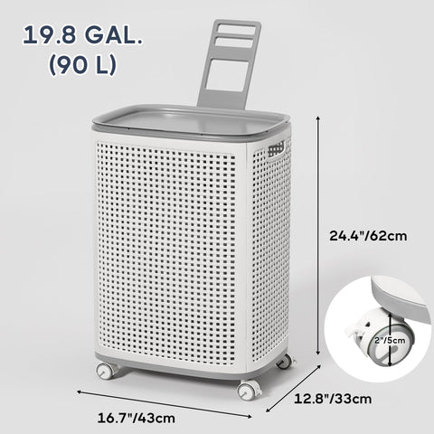 Sufdari 90L basket with lid keeps laundry concealed and tidy.