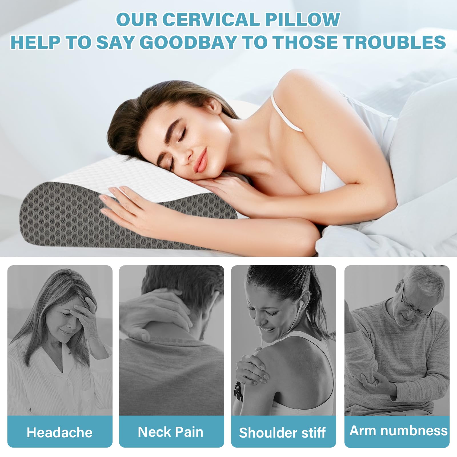 SUFOR cooling pillows queen set 2 side view left demonstrates dual-height options for better alignment