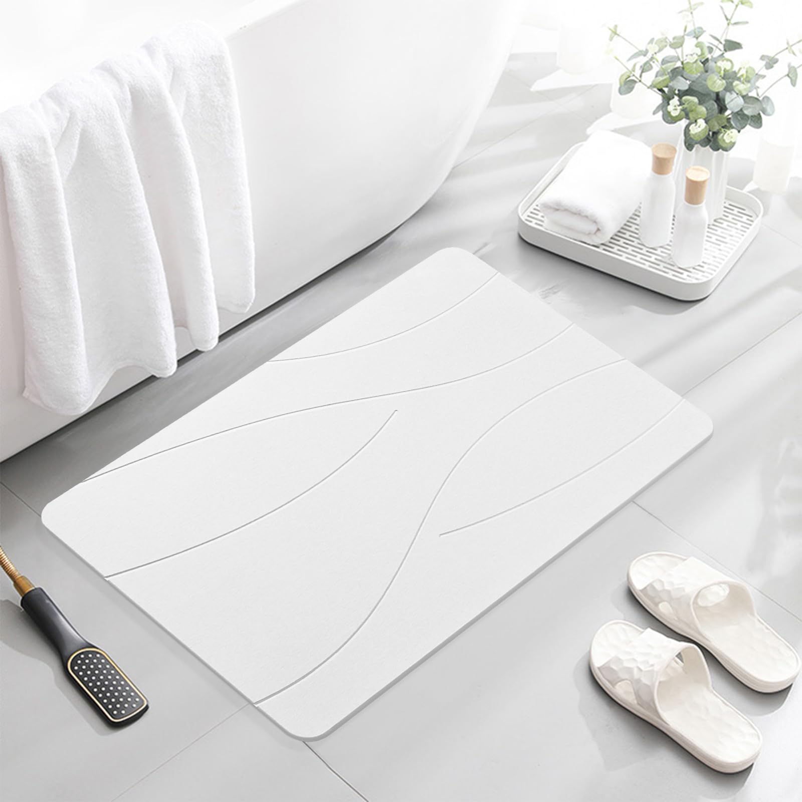 SUFOR milky white stone mat adds clean, minimal bathroom styling.