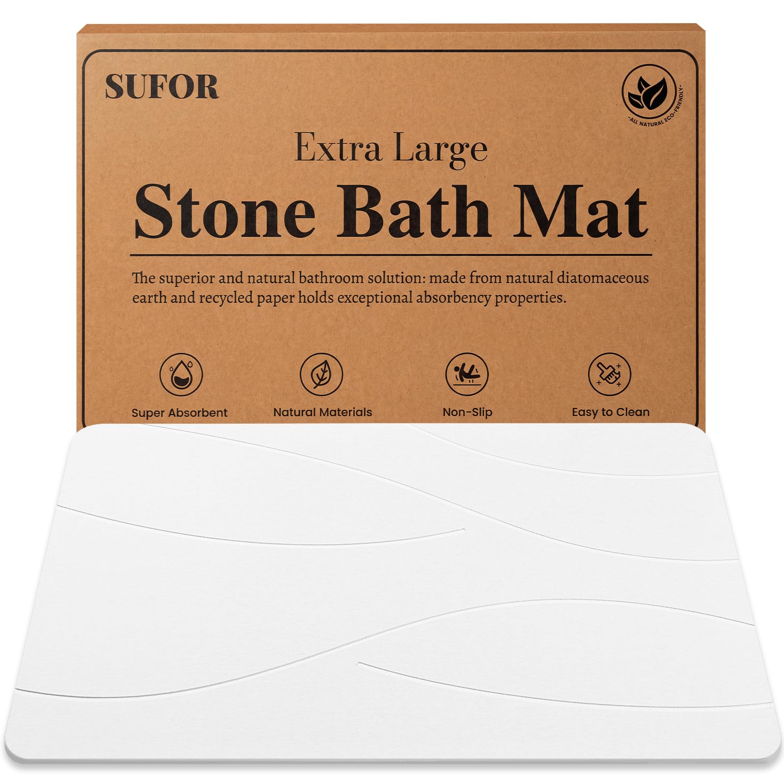 SUFOR stone bath mat 32x20 with spa-inspired style and quick absorption.