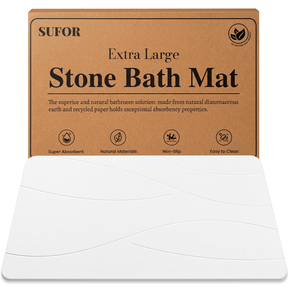 SUFOR stone bath mat 32x20 with spa-inspired style and quick absorption.