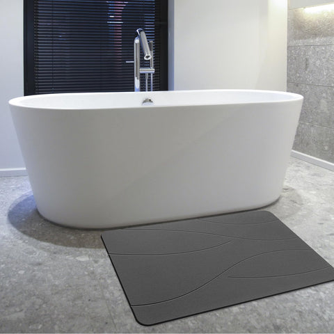 SUFOR dark grey diatomaceous-earth-core mat beside pool area, versatile for showers, pools, and mudrooms.