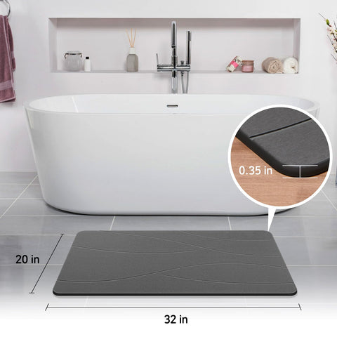 SUFOR dark grey mat beside sink shows easy-clean surface for quick maintenance.