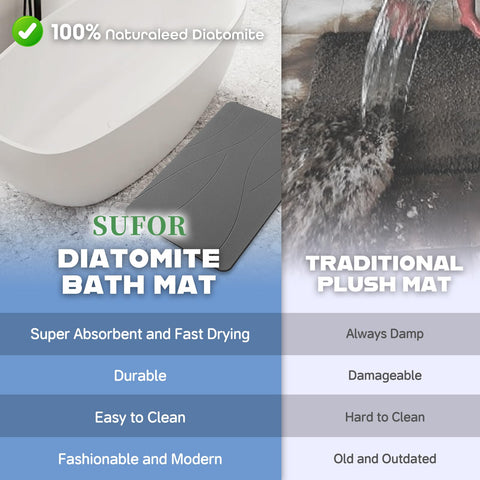 SUFOR stone bath mat in action drying after shower for a dry, ready-to-step surface.
