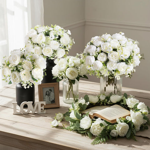 SugarHuLu artificial peonies bouquet close-up highlighting petal texture.