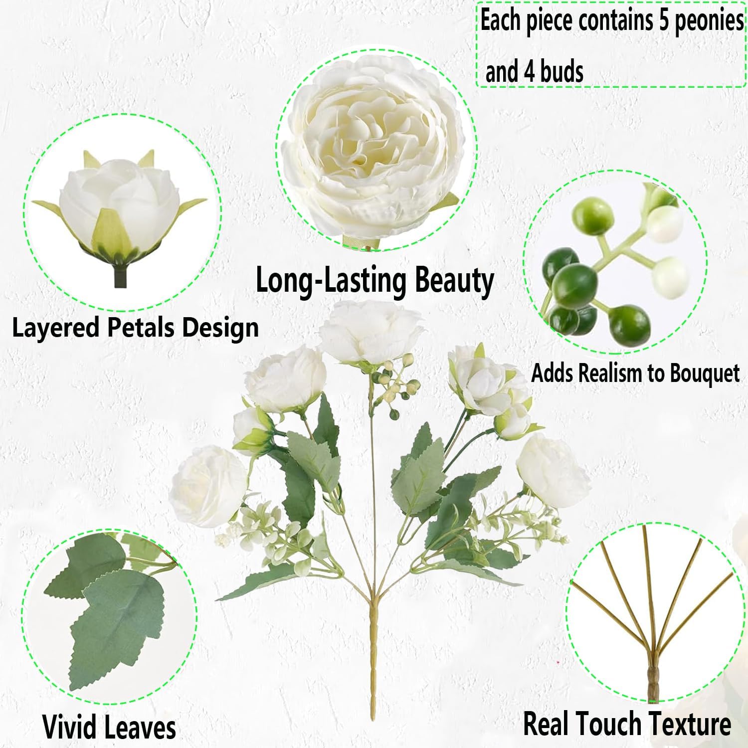 SugarHuLu white peonies on dining table create pristine wedding-friendly ambiance.