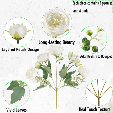 SugarHuLu white peonies on dining table create pristine wedding-friendly ambiance.