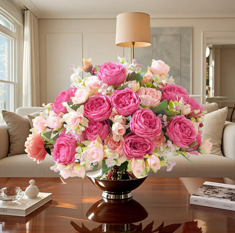 SugarHuLu peonies bouquet pink detail—soft silk petals ideal for weddings and centerpieces.