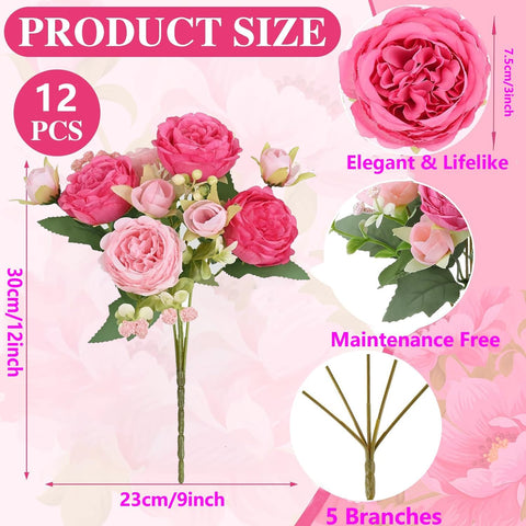 SugarHuLu peonies bundle detail pink—five-stem arrangement that stays fresh-looking year-round.