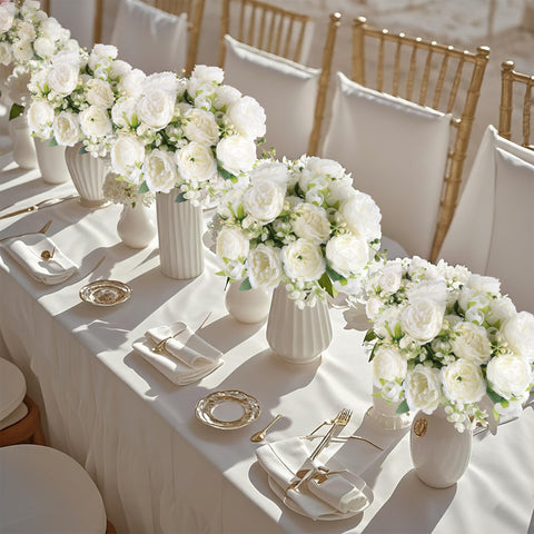SugarHuLu white peonies bouquet close-up showing lush blooms for sophisticated centerpieces.