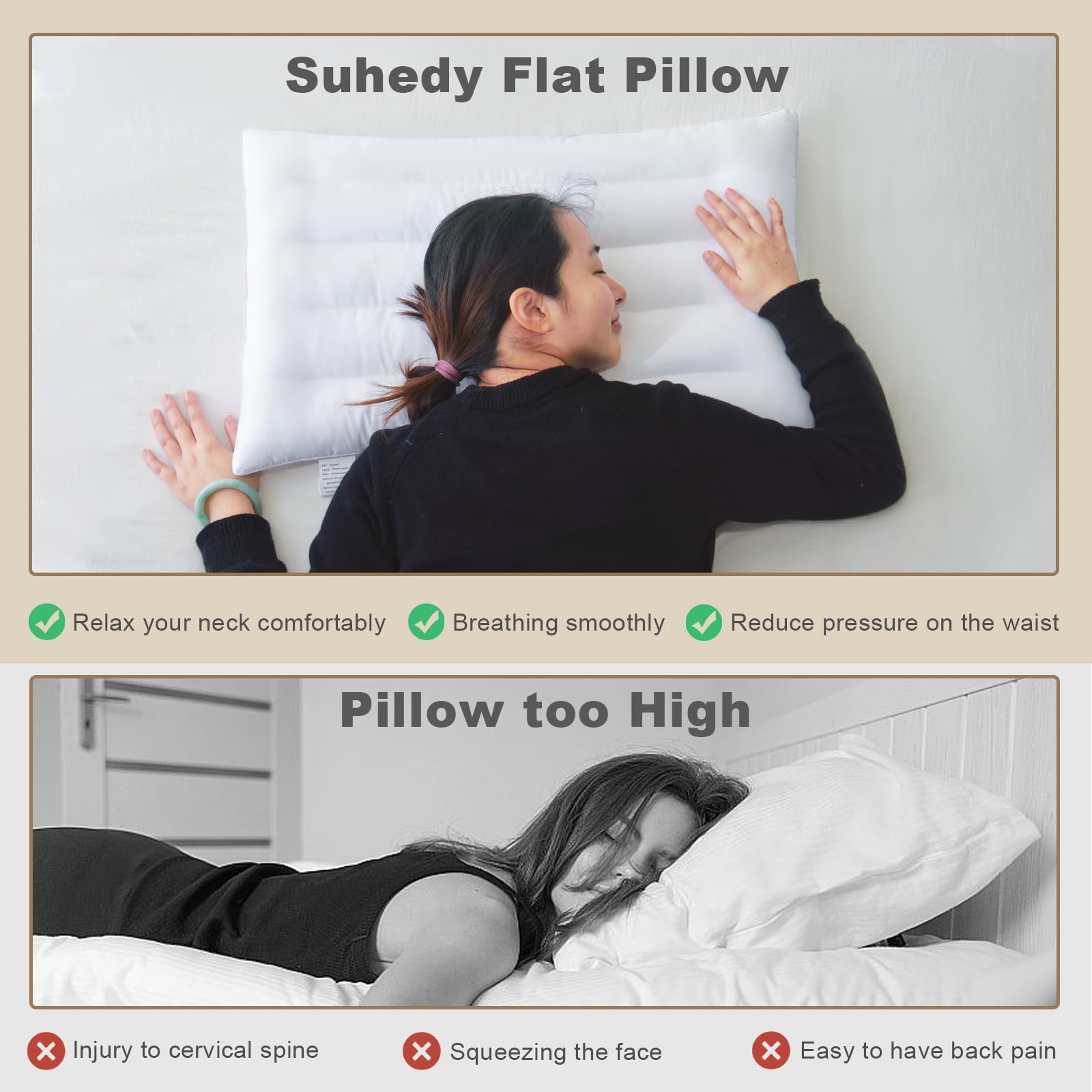 Four grooves on Suhedy pillow help distribute filling and prevent clumping