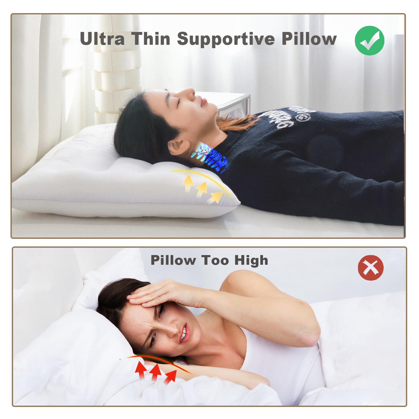 Low-height Suhedy pillow at 2.5 inches promotes balanced support and reduced facial pressure