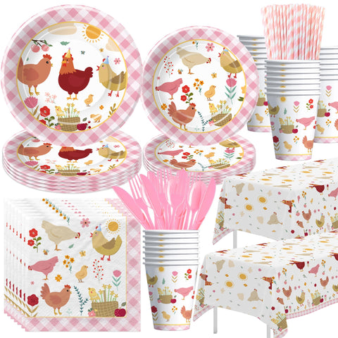 Suhelkit chicken party plates 9in showcase vibrant farm design for easy serving