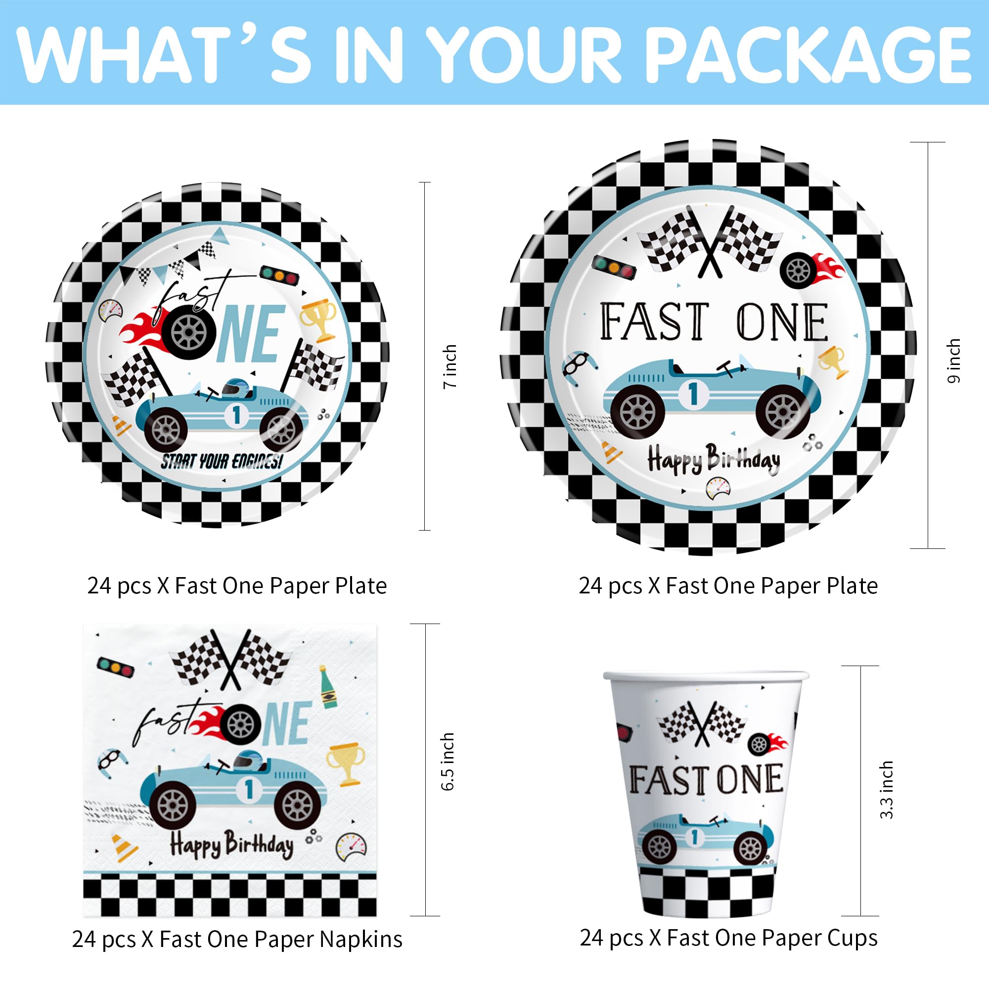 Suhelkit Fast One blue race car dessert plates for 7-inch portions