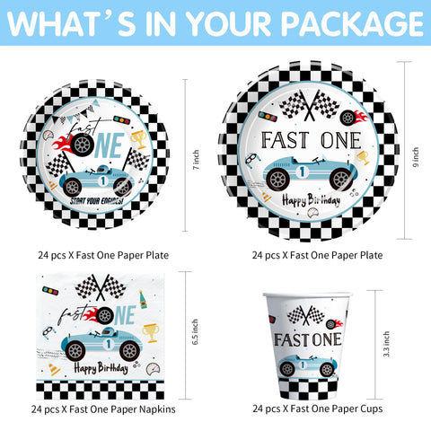 Suhelkit Fast One blue race car dessert plates for 7-inch portions