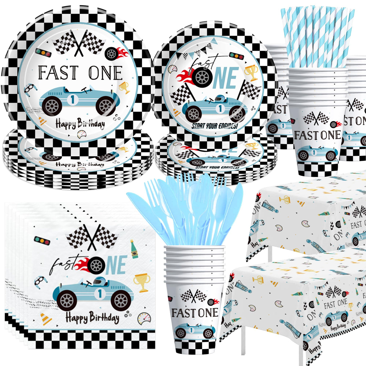 Suhelkit Fast One blue race car dinner plates for 9-inch meals