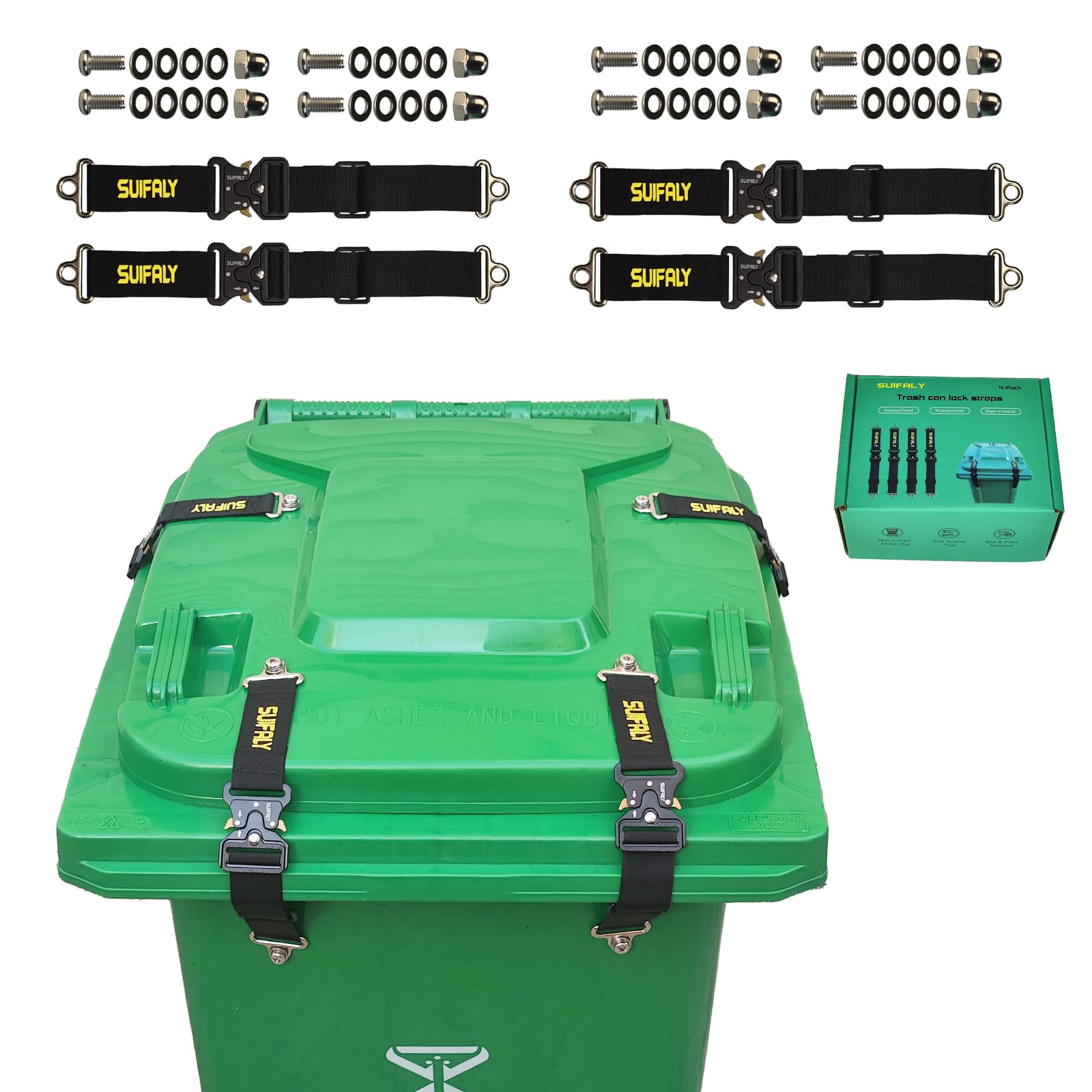 suifaly bear-proof locks front view, deters wildlife while keeping lid sealed.
