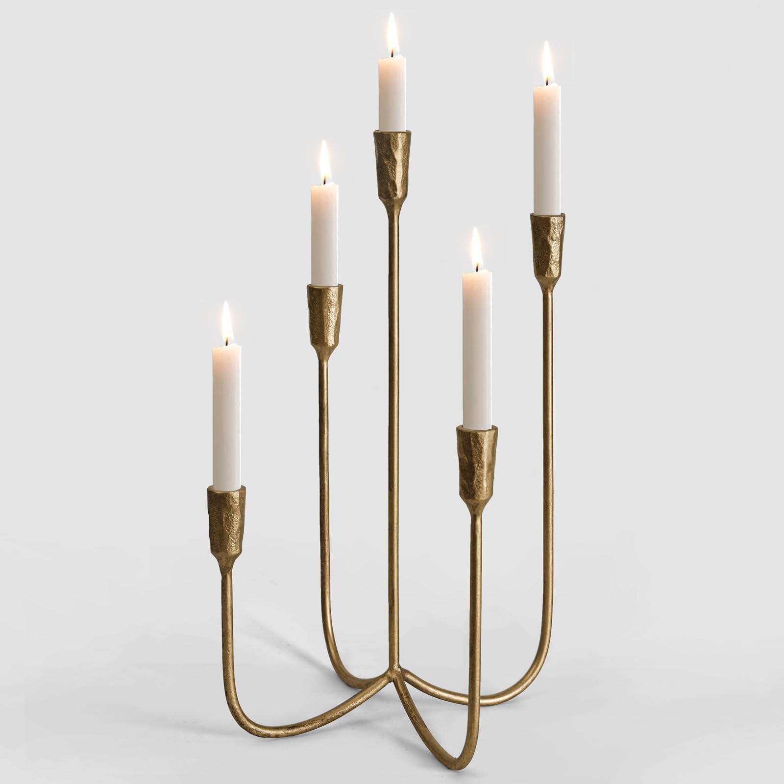 SUJUN 5-candle candelabra in brass gold adds an elegant centerpiece