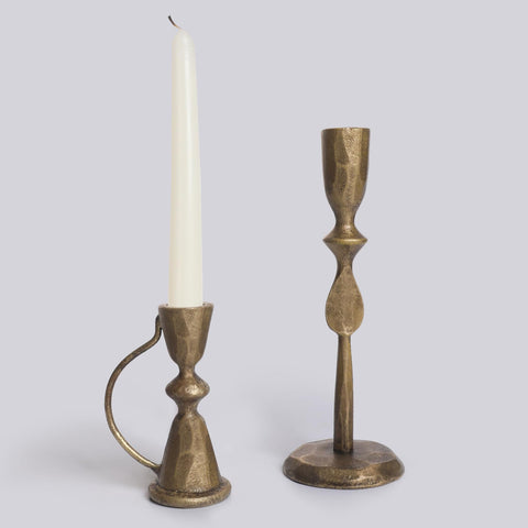 SUJUN antique brass cast iron candle holder small with stable base for taper candles