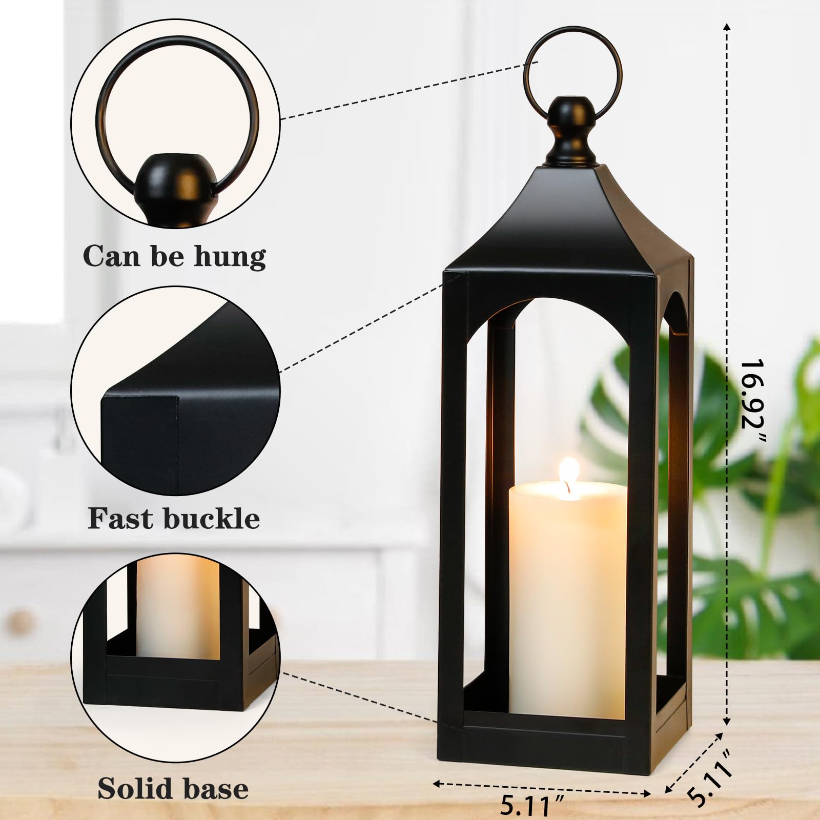 SUJUN black metal candle lantern table centerpiece for elegant indoor decor.