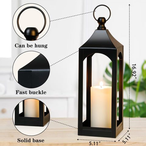 SUJUN black metal candle lantern table centerpiece for elegant indoor decor.
