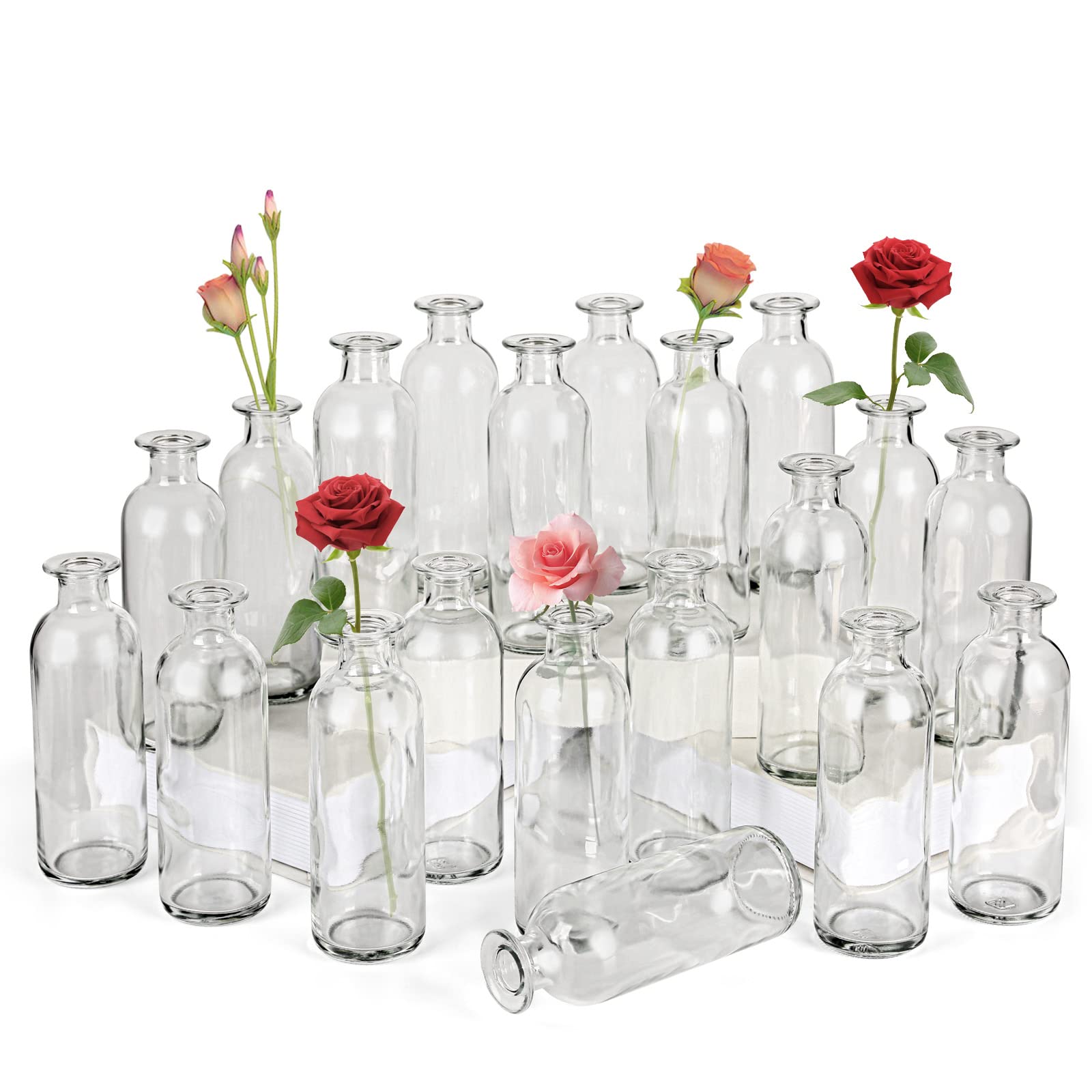 SUJUN clear glass bud vase with 8 oz capacity highlights stems