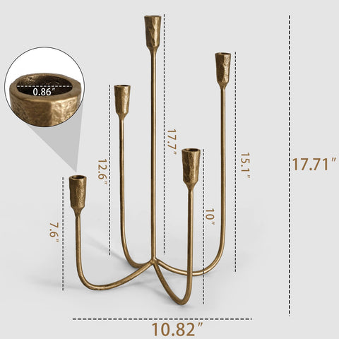 SUJUN hand-forged candelabra shows antique brass finish and texture
