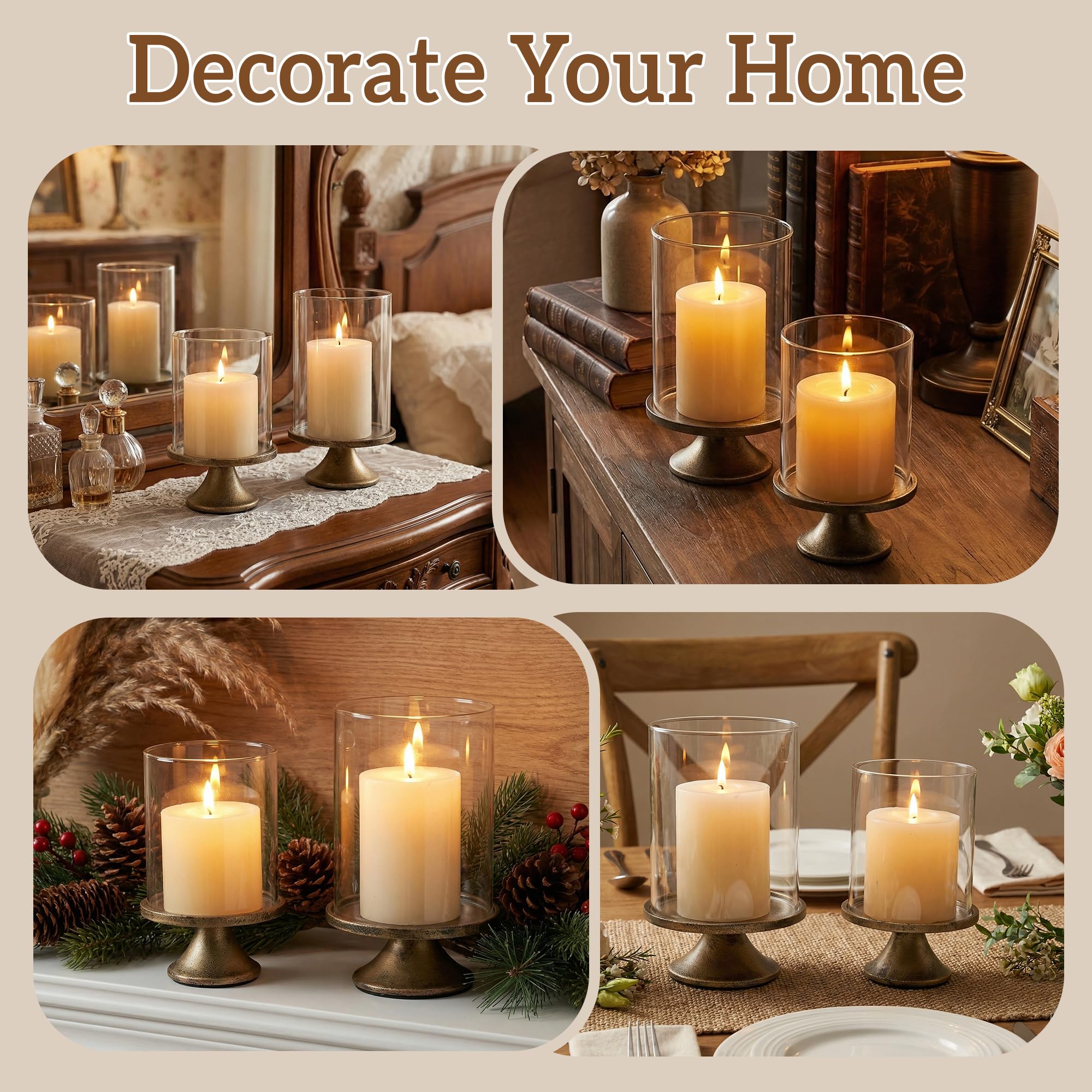 SUJUN hurricane candle holder glass dome close-up highlighting sturdy iron base