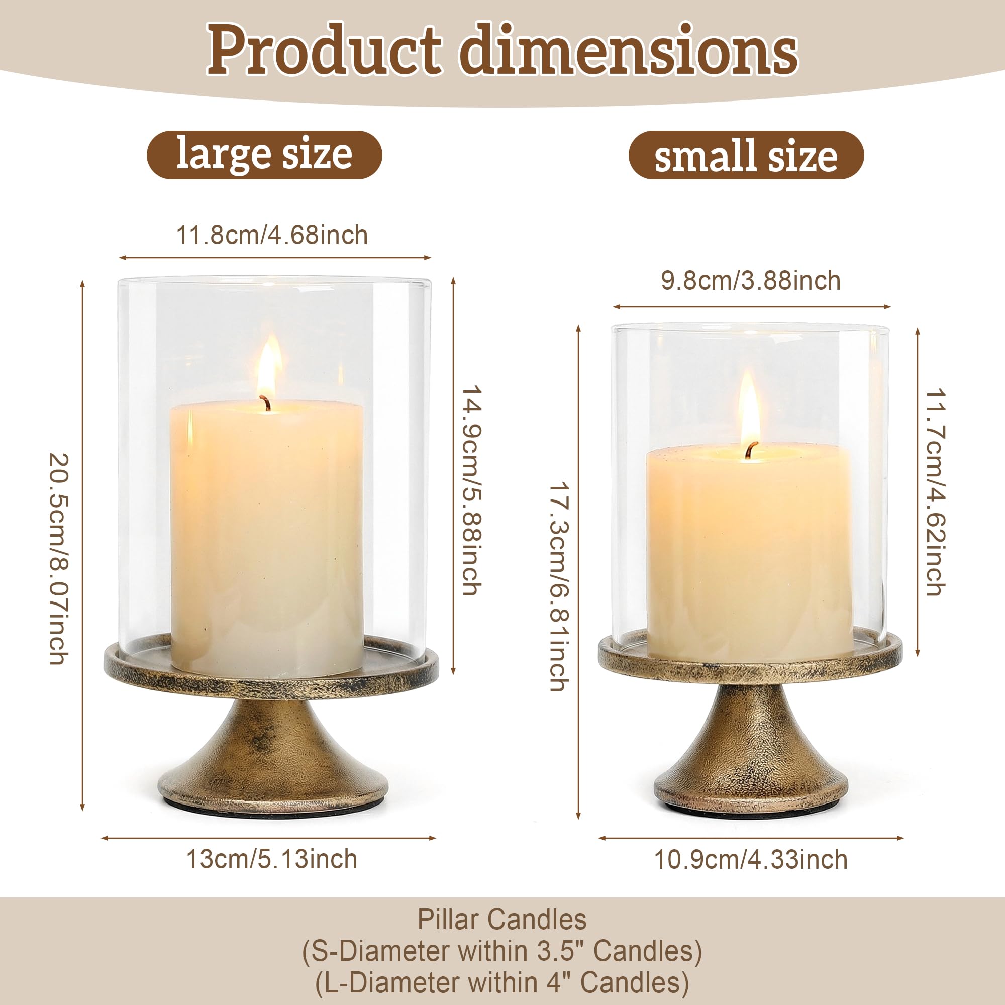 SUJUN hurricane candle holder, large size with glass dome, ideal for striking dining centerpieces