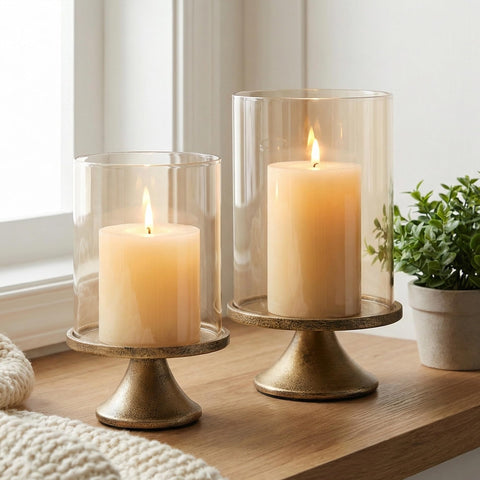 SUJUN hurricane candle holder, small size with glass dome, perfect for intimate tabletops