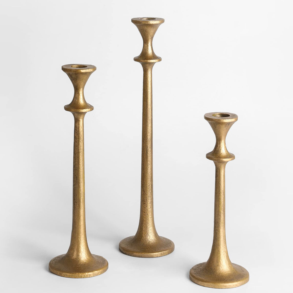 SUJUN iron taper candle holder set of three in front view for dramatic multi-height display