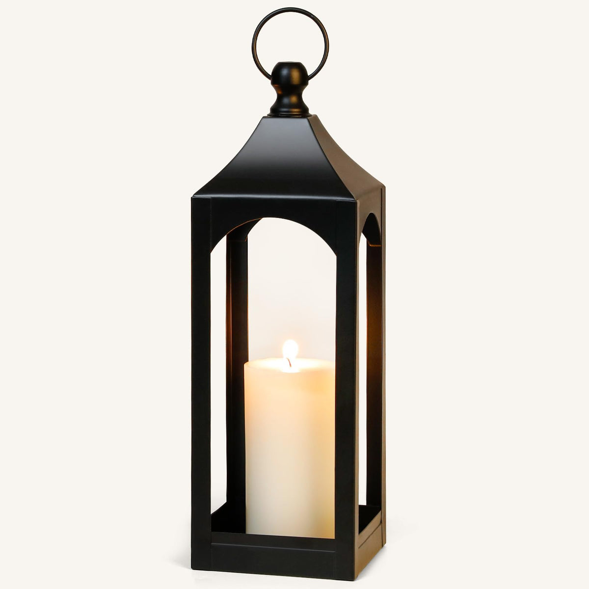 SUJUN modern farmhouse lantern hanging black metal for cozy outdoor ambiance.