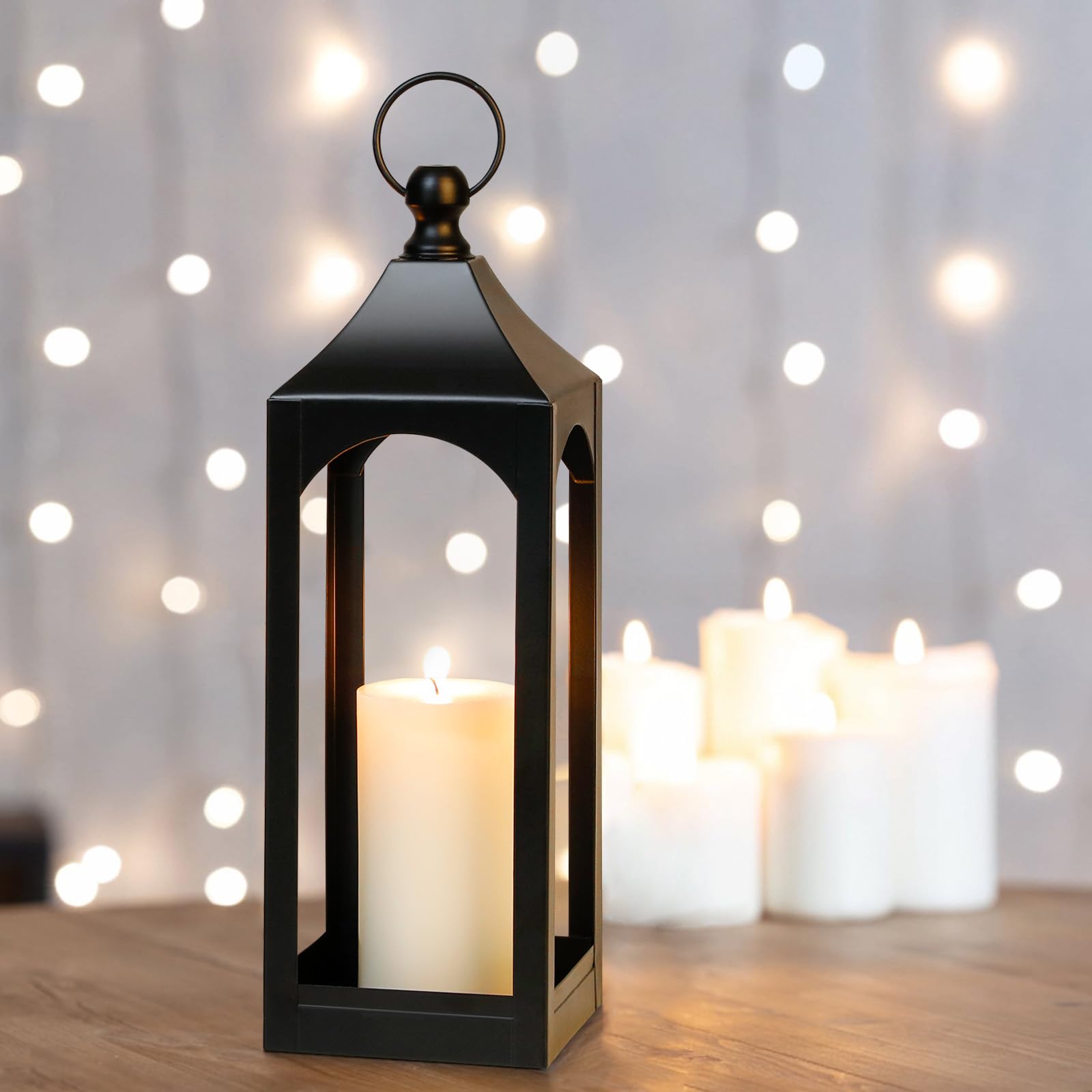 SUJUN lantern with movable hanging ring for flexible wall or ceiling display.