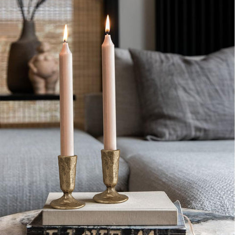 SUJUN taper candle holders on mantel create a refined focal point.