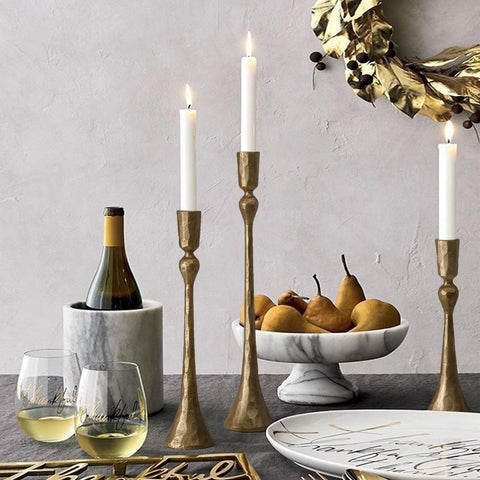 SUJUN vintage cast iron taper holder large creates a striking centerpiece with multi-level contrast