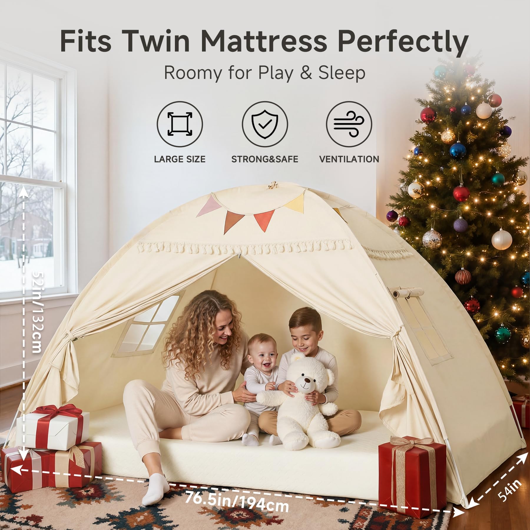 Sumbababy full bed tent private space view emphasizes cozy bedtime nook.