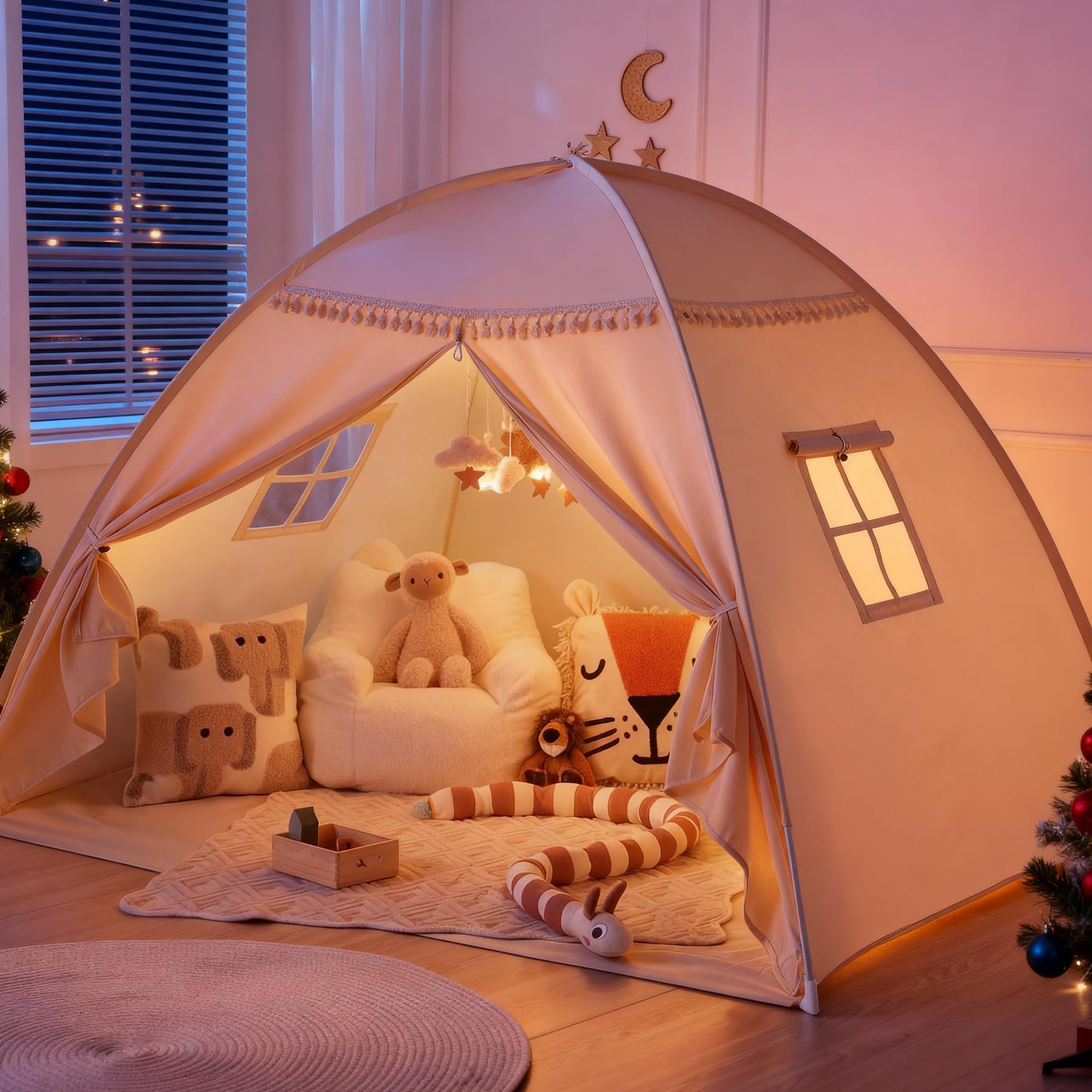 Sumbababy full bed tent setup demonstrates easy installation for a private space.