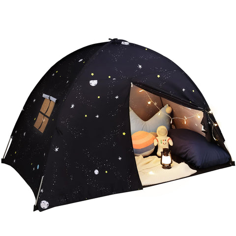 Sumbababy Large Teepee Tent with Star Lights, front view, cozy play space.